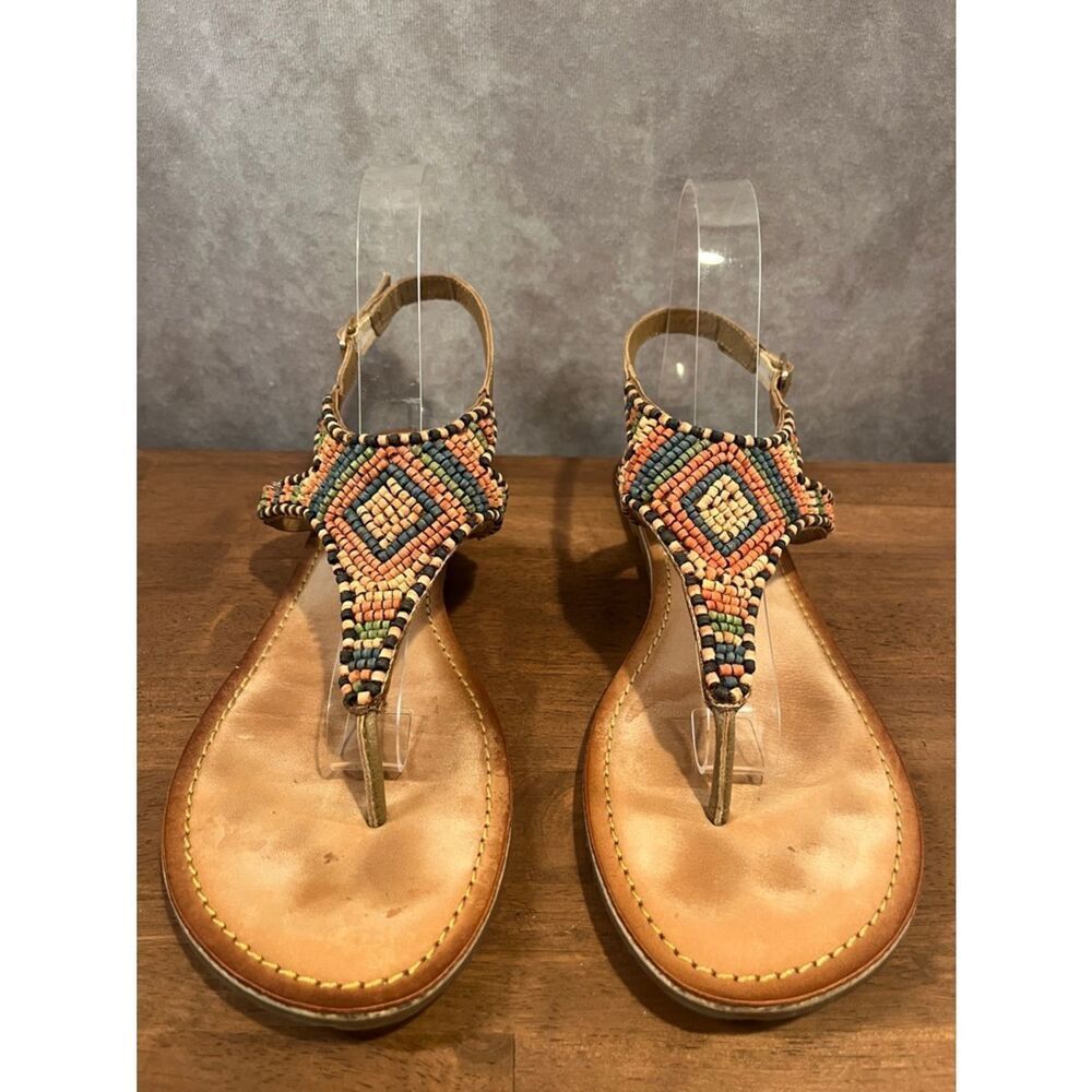 DIBA True Beaded T-Strap Red Row Tan Women's Sandals - Multicolor Accent size 9